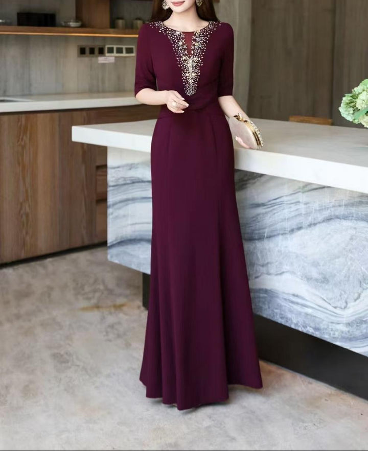 embellished deep-V mermaid dress – MAGENTA LUXE