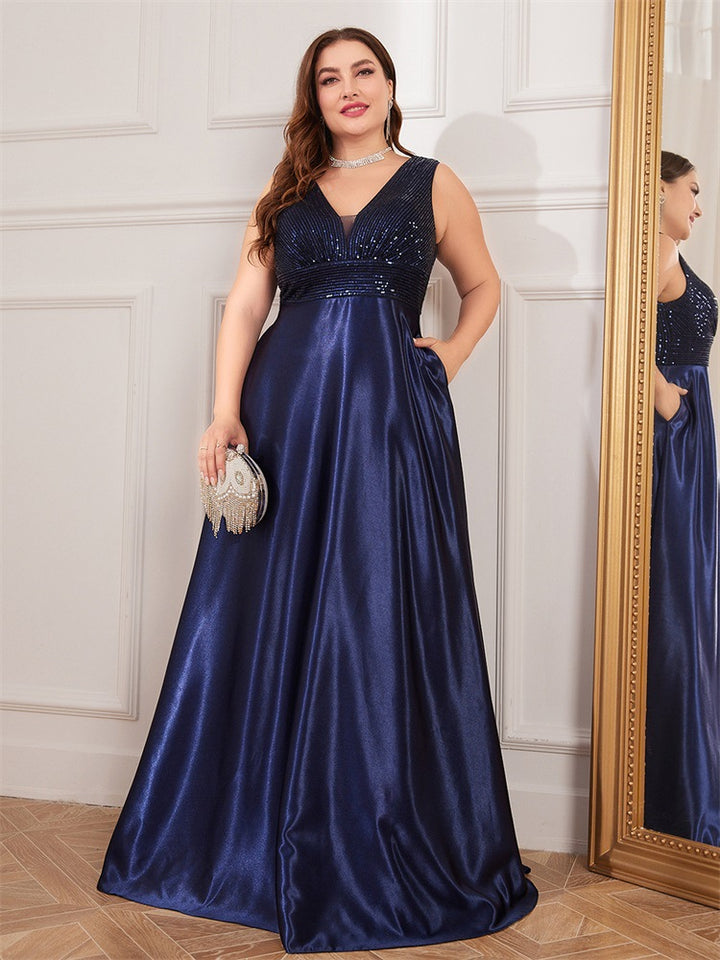 sleeveless satin gown with sequin bodice – RADIANCE