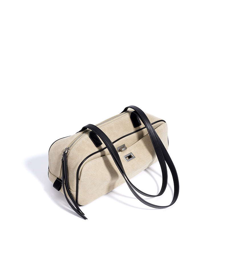 suede shoulder bag with contrast leather straps – SIENNALA