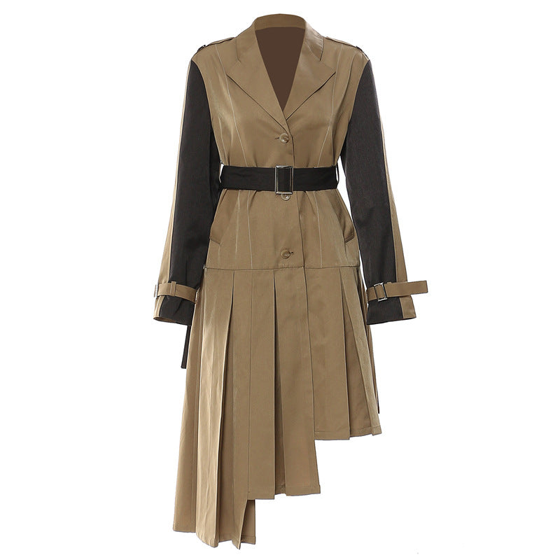 Belted trench-style midi dress with pleated skirt panels – TRENZA