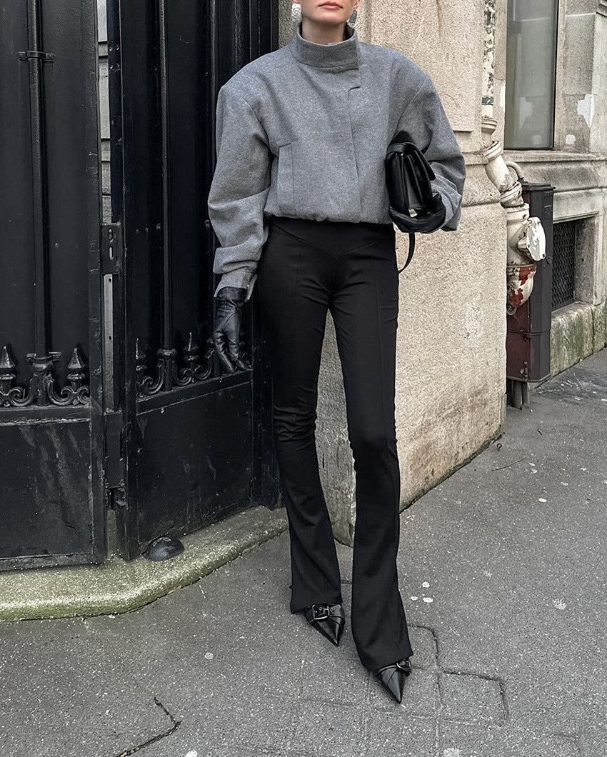 high-neck sculpted top with tailored slit skirt – MARISE