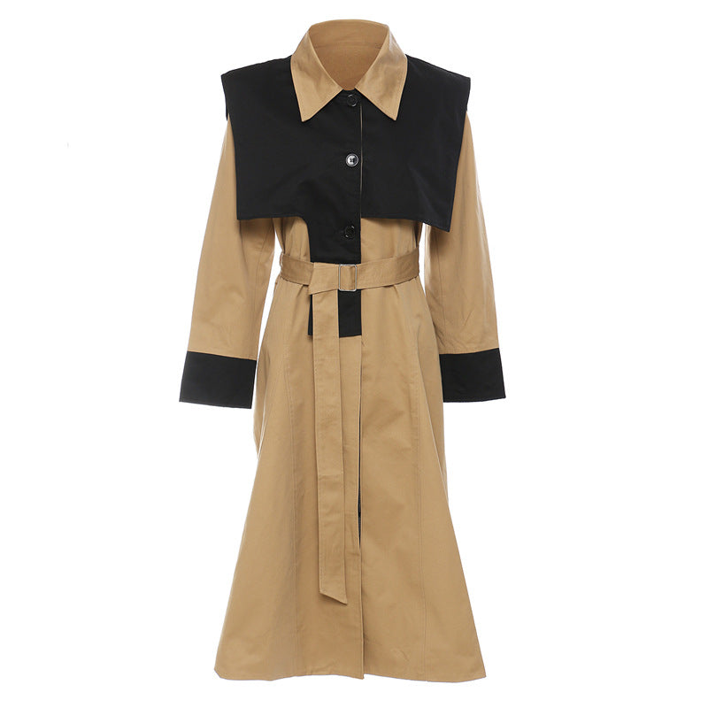 contrast panel belted trench dress – SAHARA