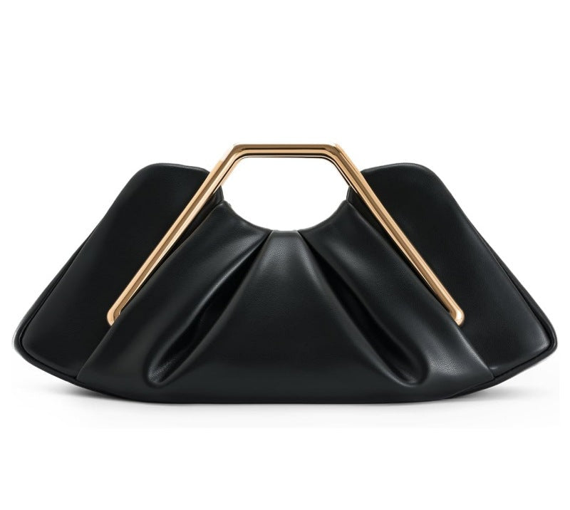 geometric leather clutch with sculptural gold handle – ZIAD