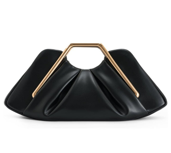 geometric leather clutch with sculptural gold handle – ZIAD