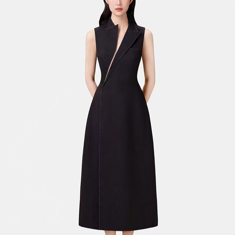 sleeveless tailored dress with asymmetric collar – CELINE