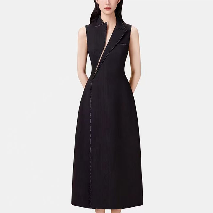 sleeveless tailored dress with asymmetric collar – CELINE