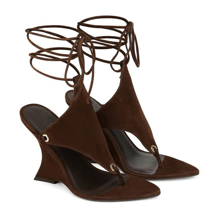 Lace-Up Sculpted Heel Sandals - Elara