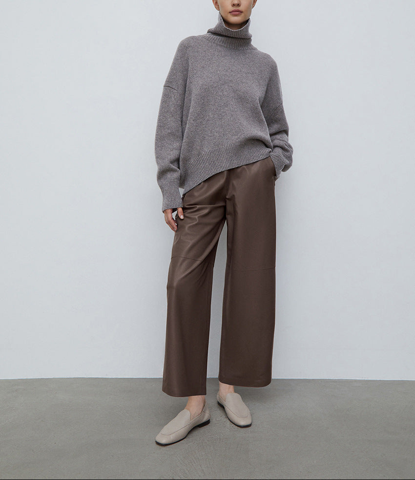 wide-leg faux leather pants with clean tailored finish – SIENNA