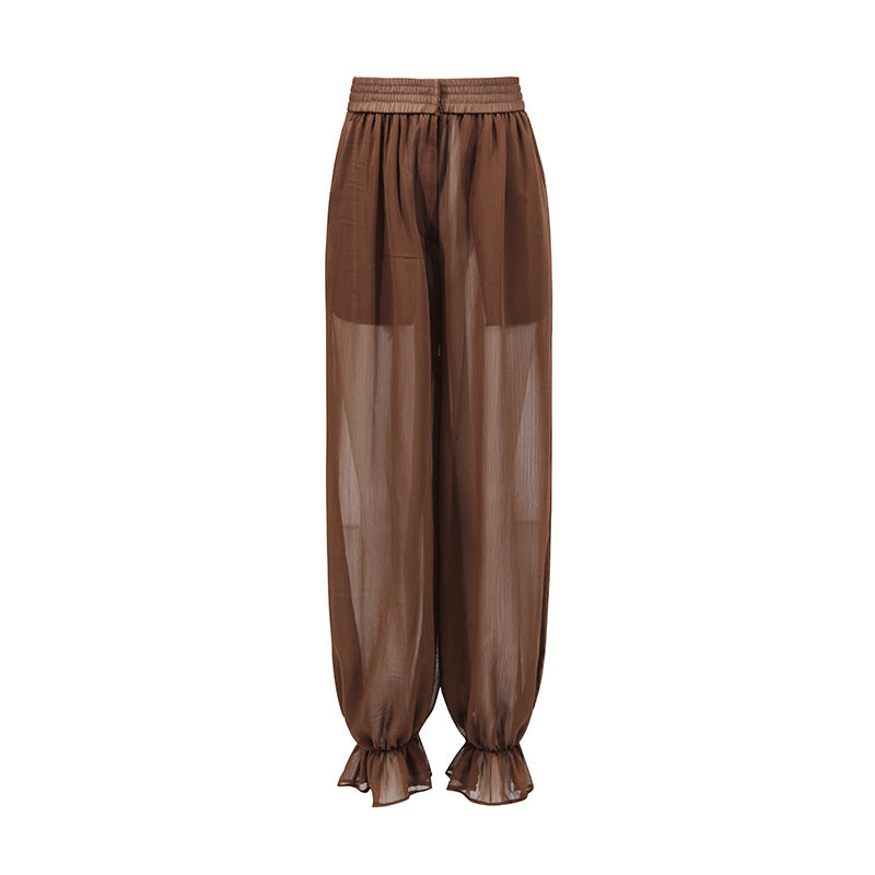 طقم بلوزة وبنطلون شفاف مطوي – سيينا