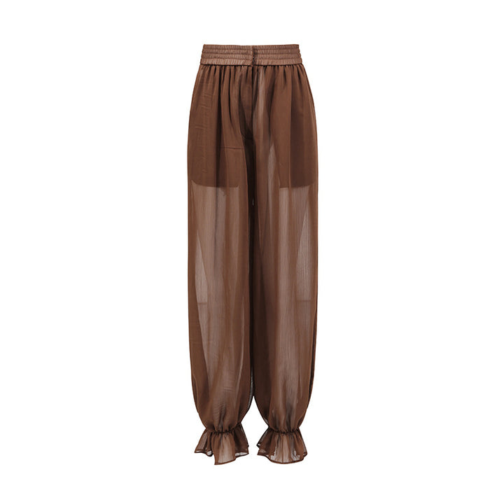 طقم بلوزة وبنطلون شفاف مطوي – سيينا