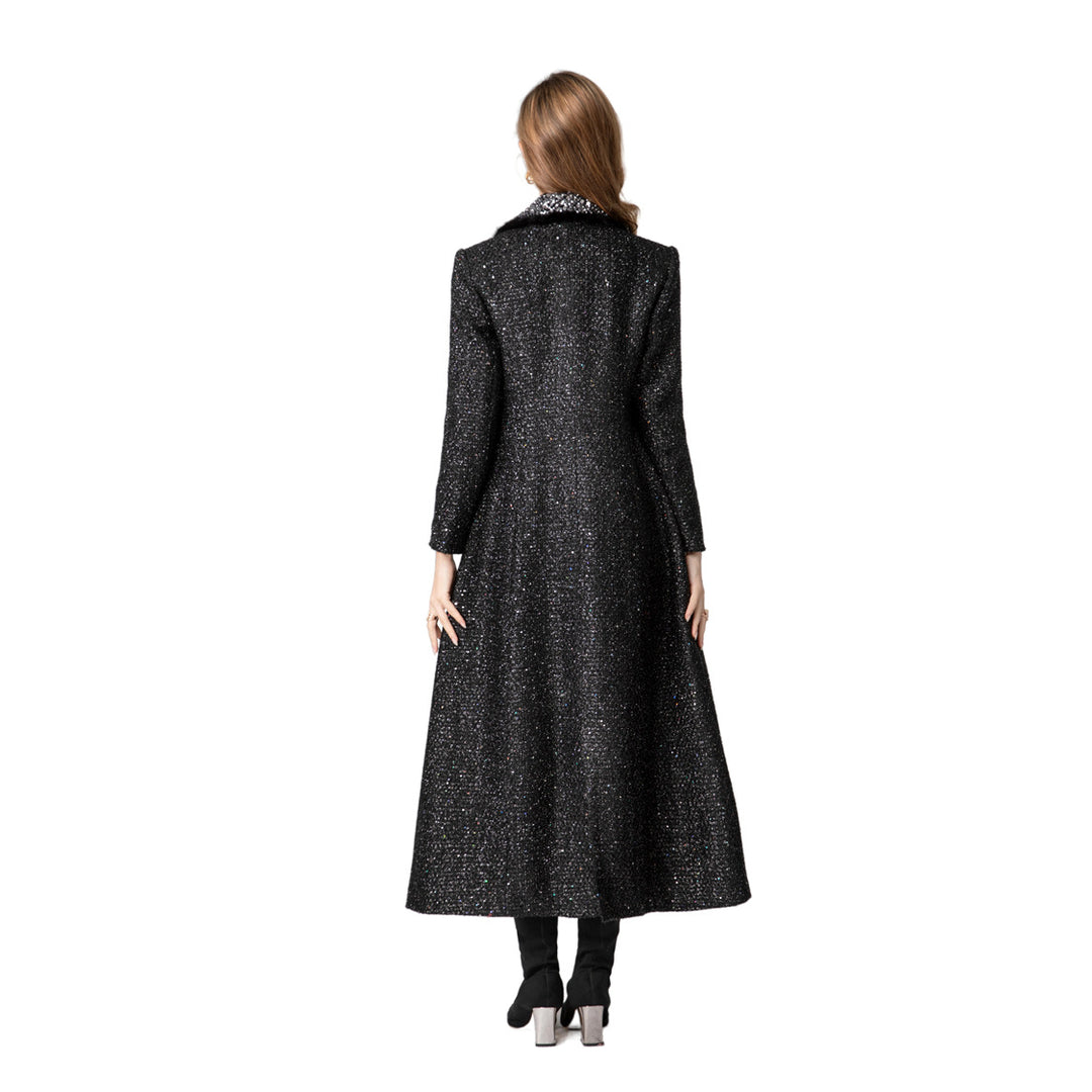 glittered double-breasted coat dress with contrast collar – NOIR ÉCLAT
