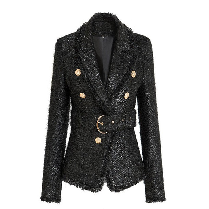 belted tweed blazer with gold buttons – CELINE