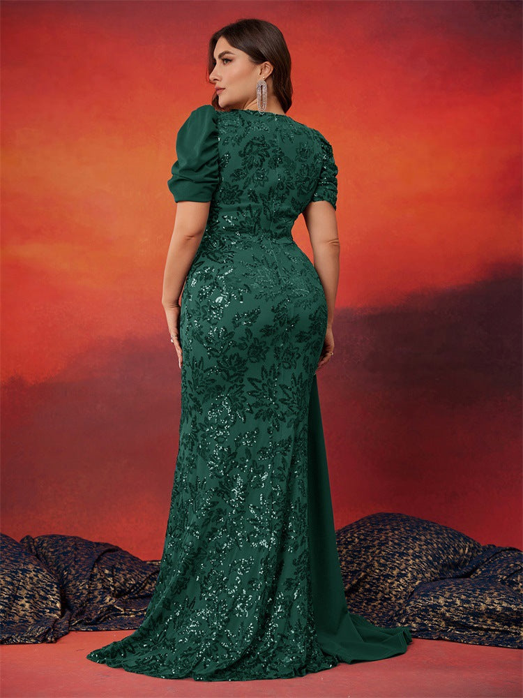 sequin mermaid dress with draped side cape – MIRABELLE