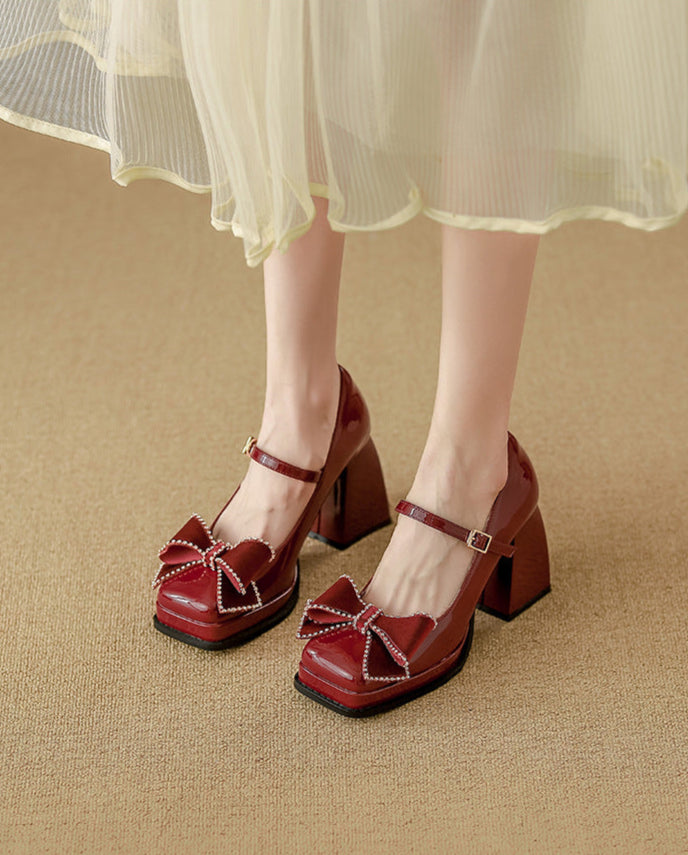 platform pumps with rhinestone bow strap – VIOLETIX