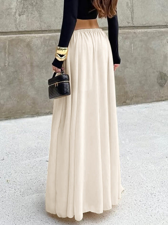 high-waist wide-leg flowy pants with gathered waistband – AURA