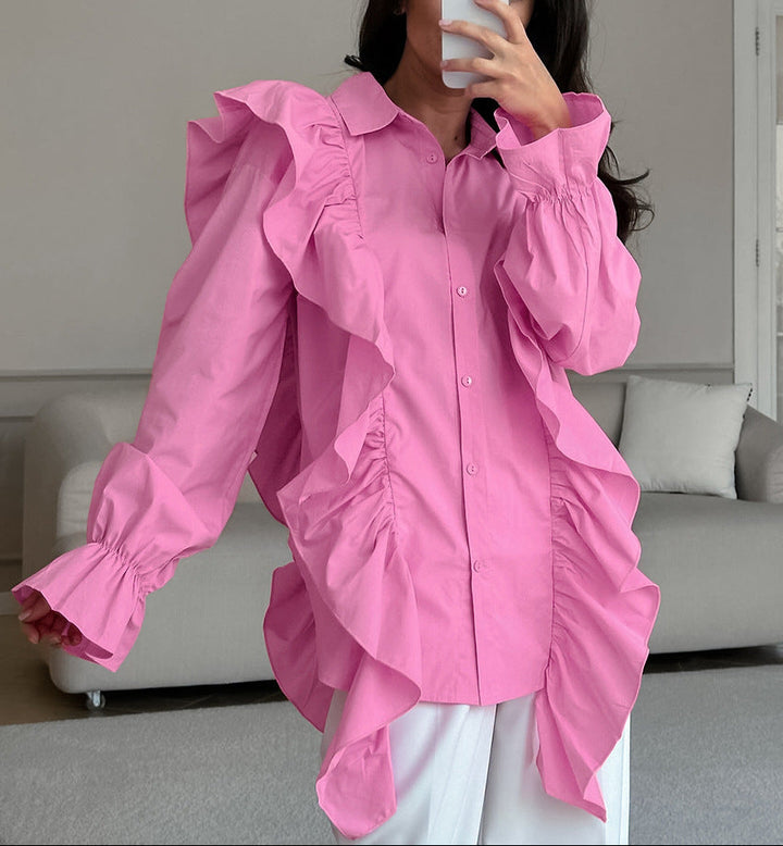 oversized shirt with cascading ruffle panels – AURORA