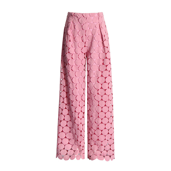 بنطلون واسع الساق بخصر عالٍ وتطريز دائري – لافين