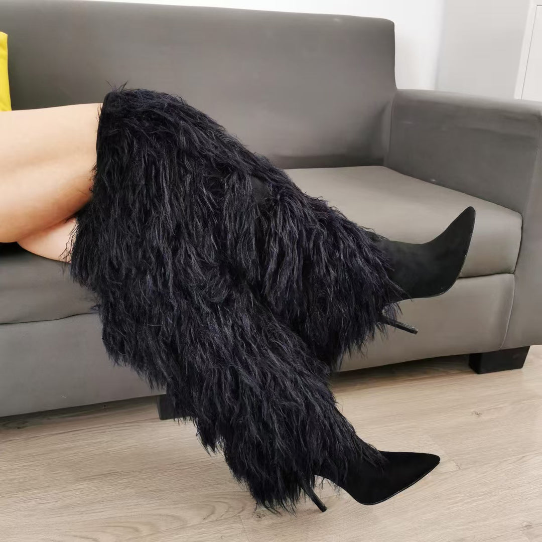 faux fur thigh-high stiletto boots – RAVEN