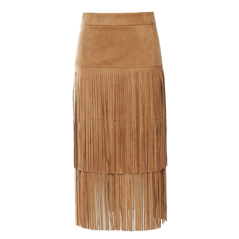 suede midi skirt with layered fringe detail – SIENNA