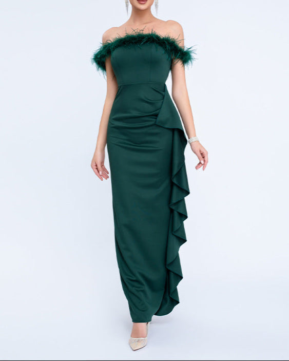 Plissiertes Oberteil mit ausgestellten Ärmeln und Maxirock-Set mit Taillengürtel – Rosiny 