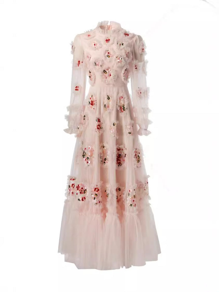 embroidered tulle gown with 3D floral appliqués – ELODIE