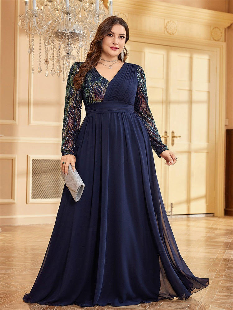 chiffon evening gown with sequin long sleeves – ADELIA