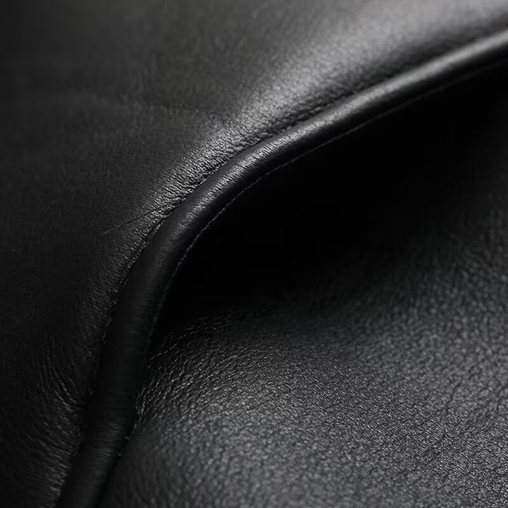 zip-front faux leather shearling jacket – ANOUR