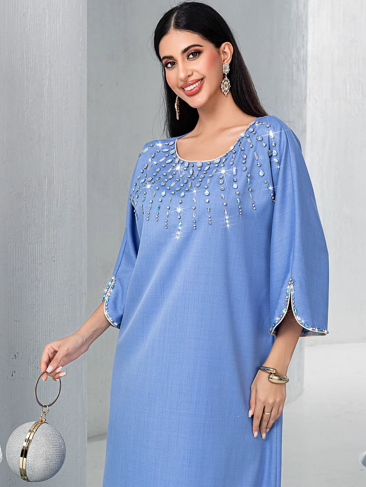 embellished column dress with beaded neckline - LEENA