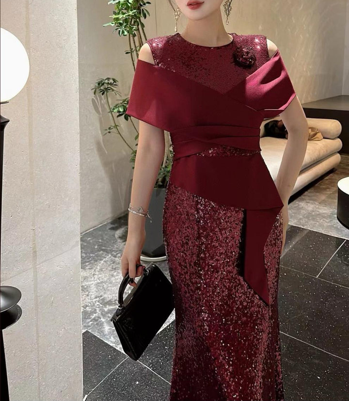 sequin mermaid dress with satin cross-wrap bodice – VIOLETTA