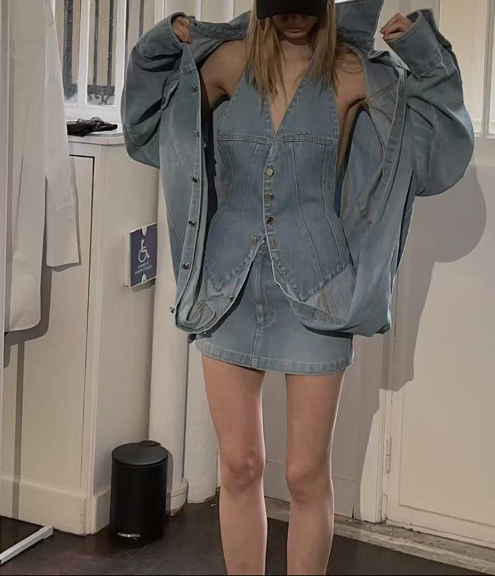 Geplooide top met uitlopende mouwen en maxi-rok set met tailleband – Rosiny 