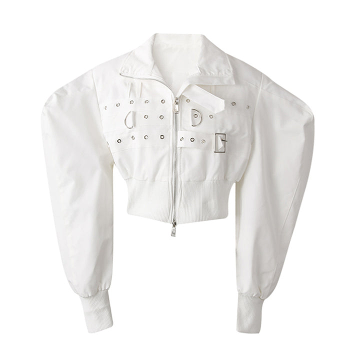 Cropped Utility Zip Jacket with Puff Sleeves – NOVA