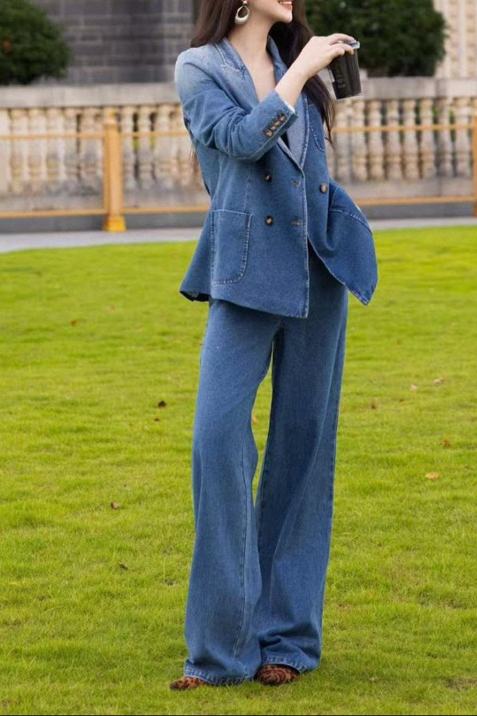 denim blazer with wide-leg pants – AURA