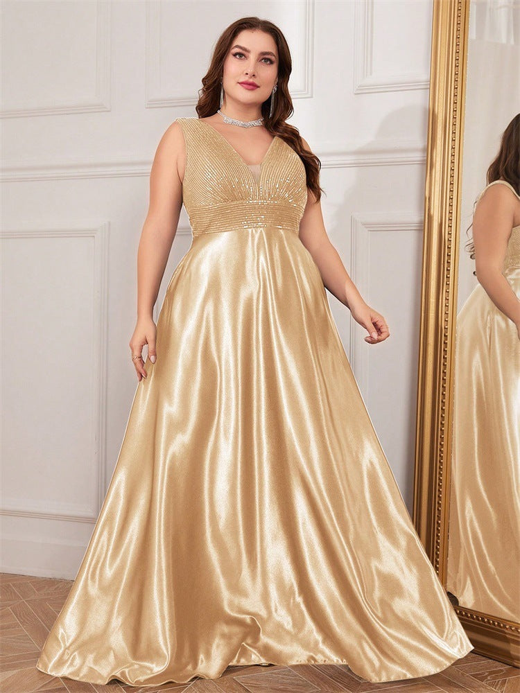 sleeveless satin gown with sequin bodice – RADIANCE