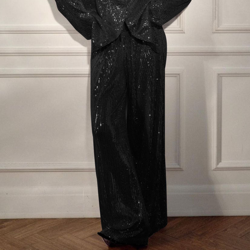 Haut à manches évasées plissées et ensemble jupe longue avec ceinture à la taille – Rosiny 