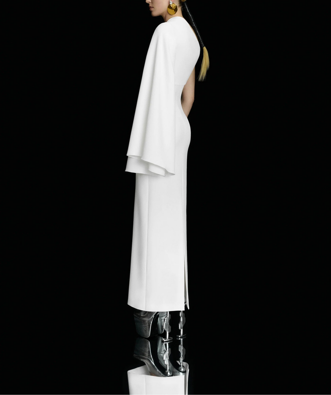 one-shoulder column dress with draped sleeve panel – ELIORA