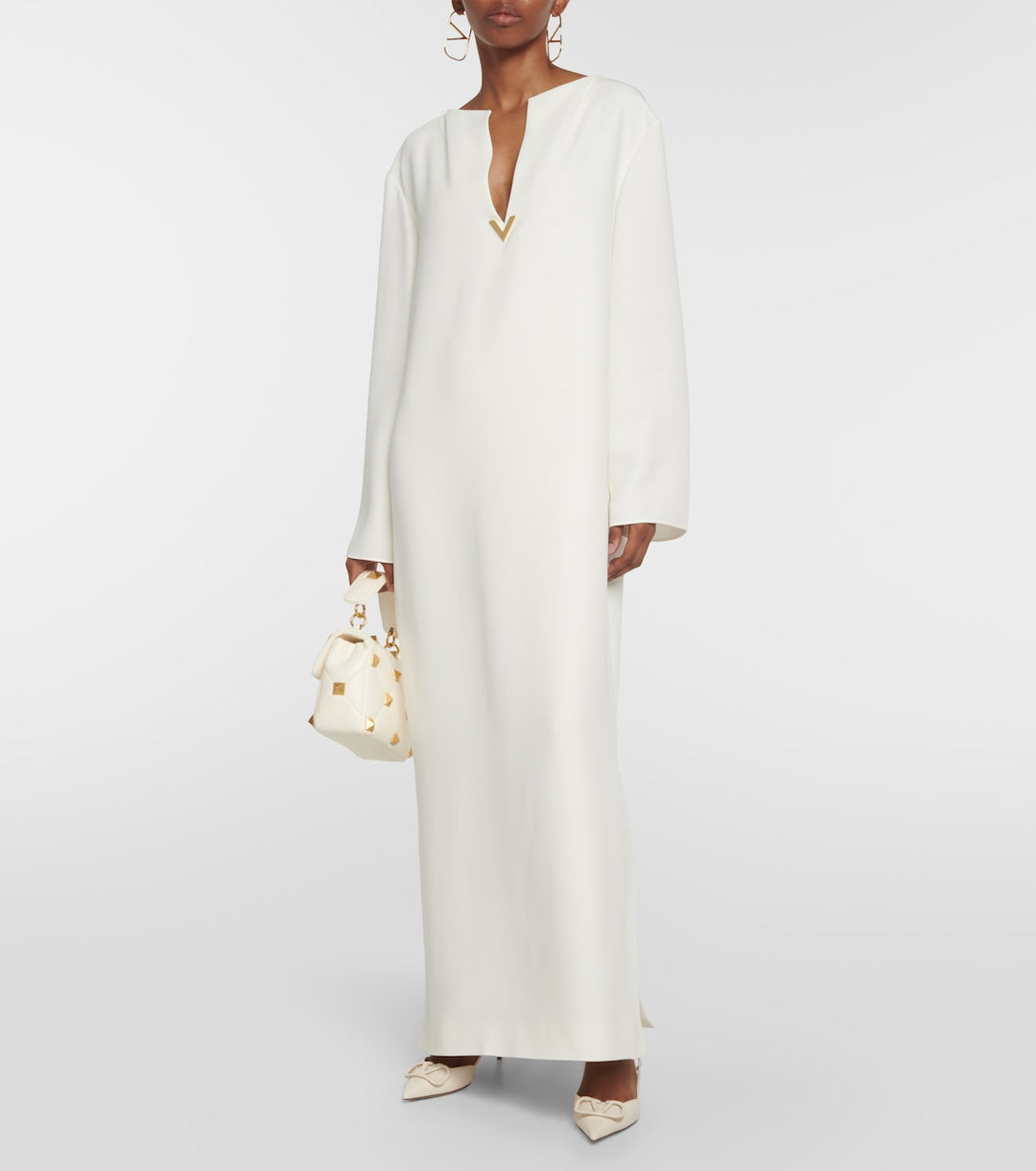 long sleeve column dress with v-slit neckline – ASHALEI