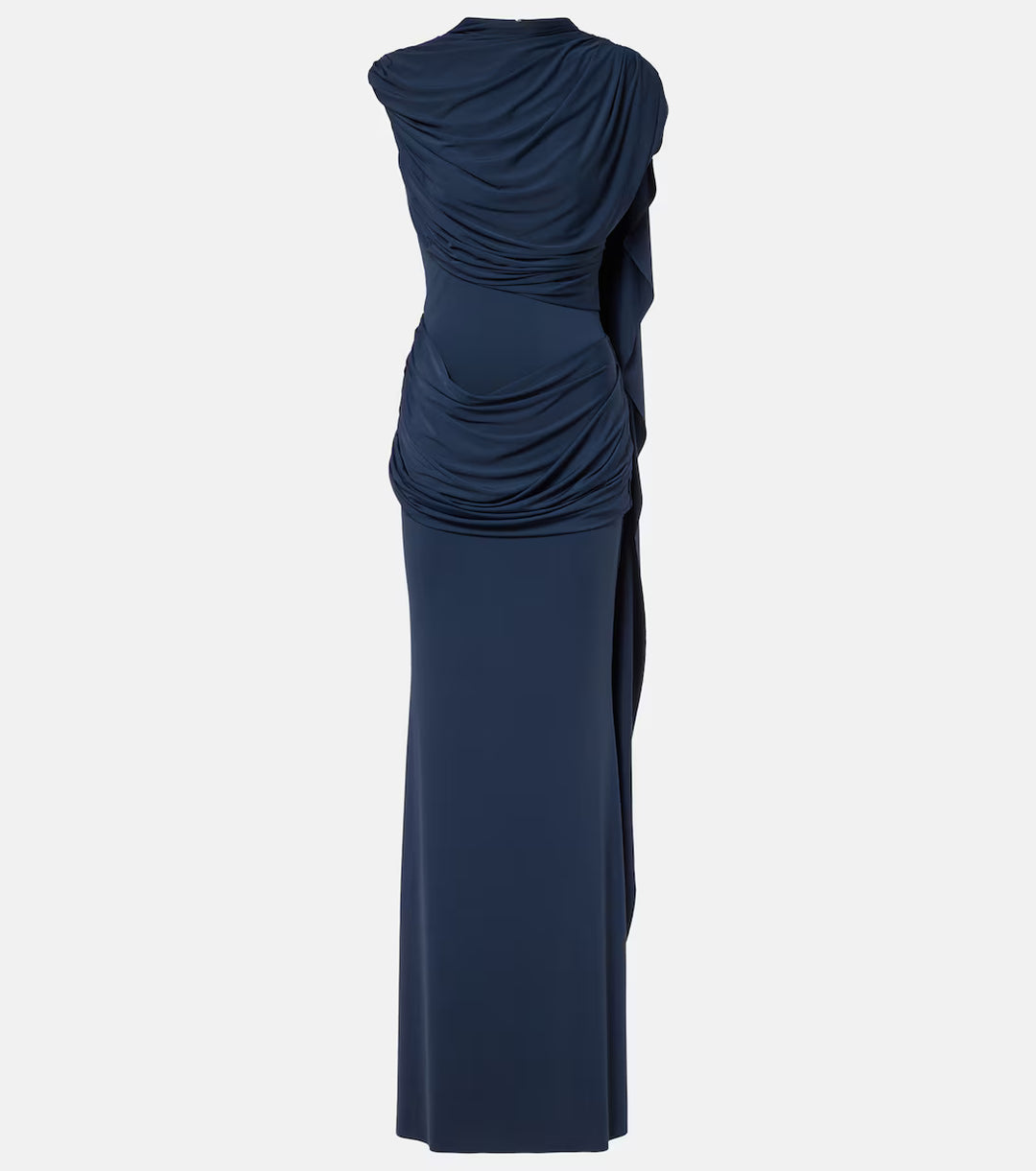 Midnight Blue Draped Cape Evening Gown - Valentina