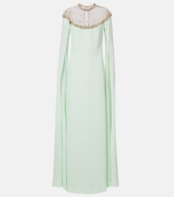 Mint Crystal Cape Evening Gown - Celestine