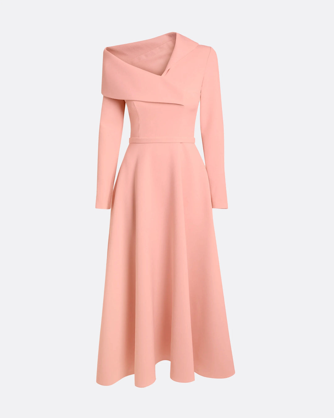 asymmetric neckline midi dress with flared skirt – CORAL