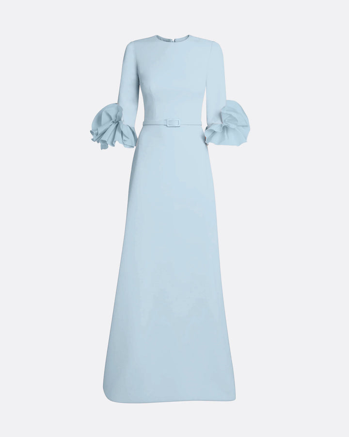 belted maxi dress with organza ruffle cuffs – NAVELLA
