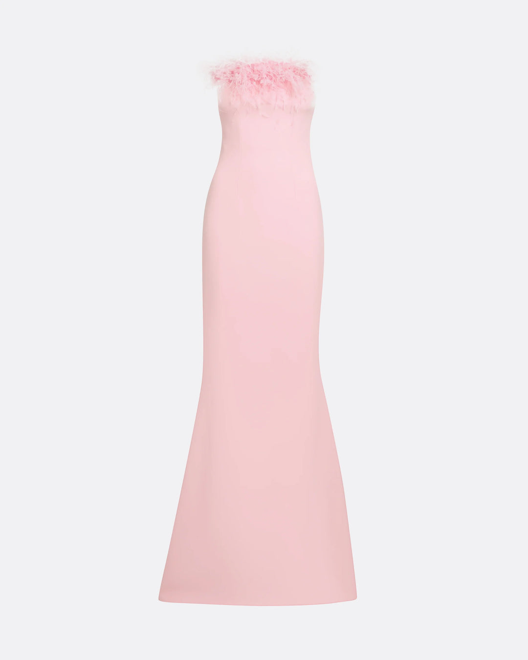 Blush Feather Trim Strapless Evening Gown - Feather