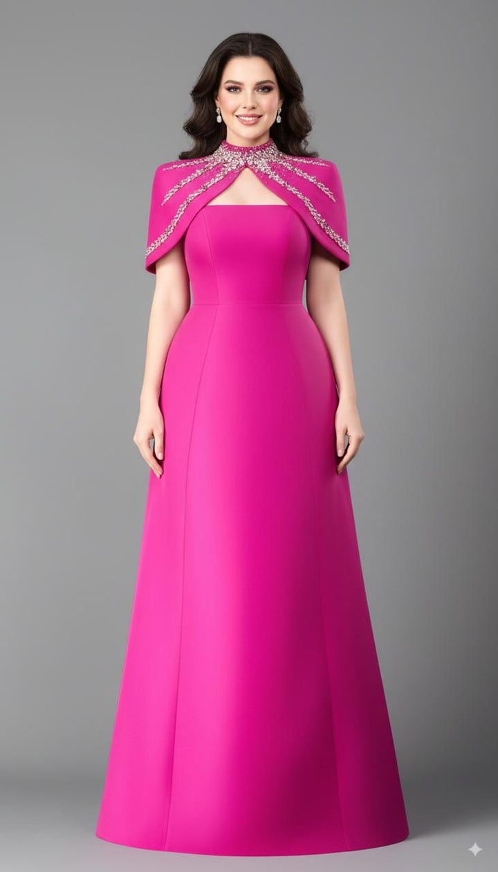 Strapless A-line dress with embellished shoulder cape - SERENA-1