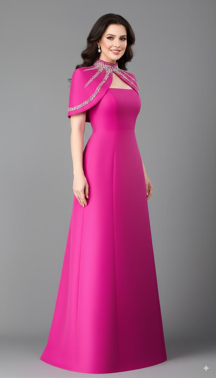 Strapless A-line dress with embellished shoulder cape - SERENA-1