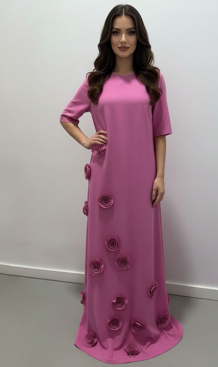 floral appliqué gown with half sleeves – AMARA