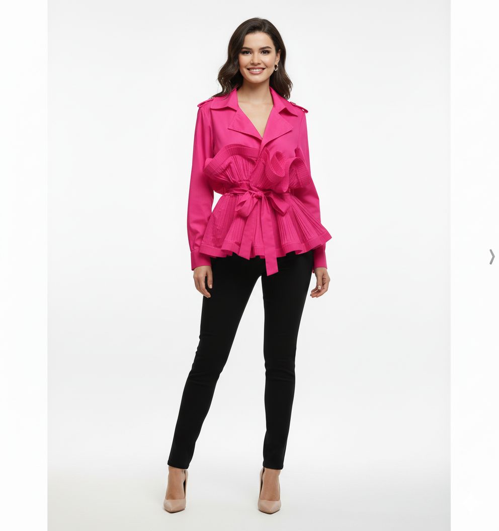 Pleated Ruffle Tie-Up Jacket