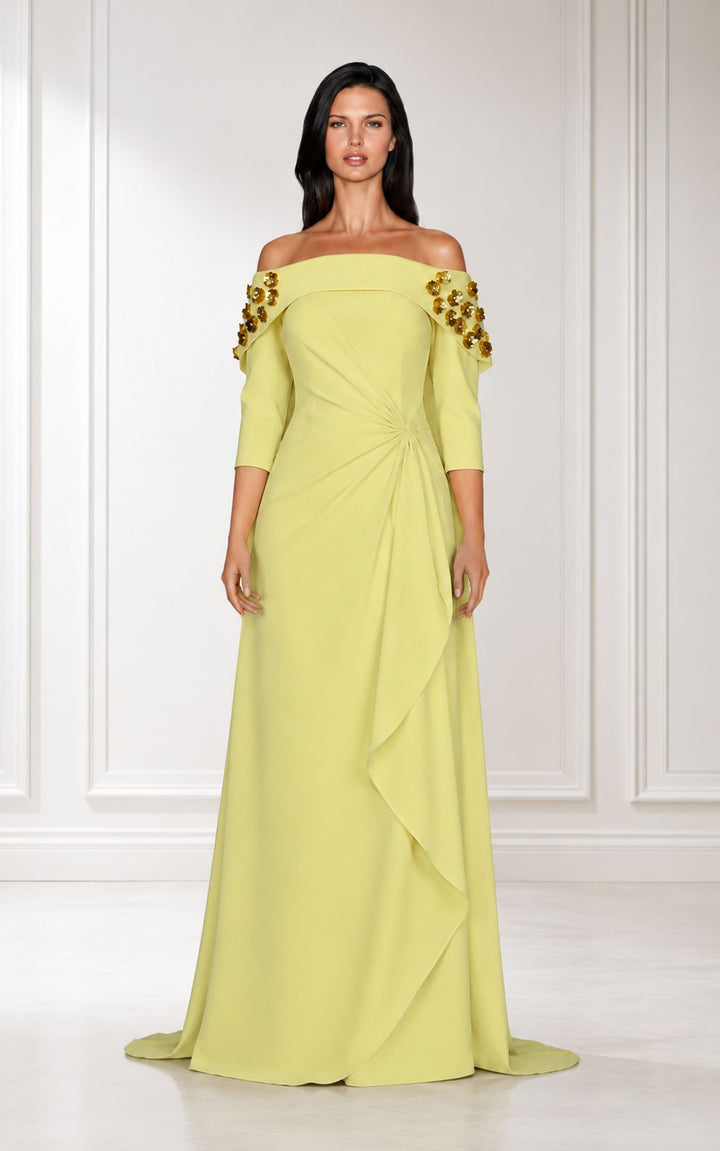 Floral-Embellished Off-Shoulder Gown - Limoncello