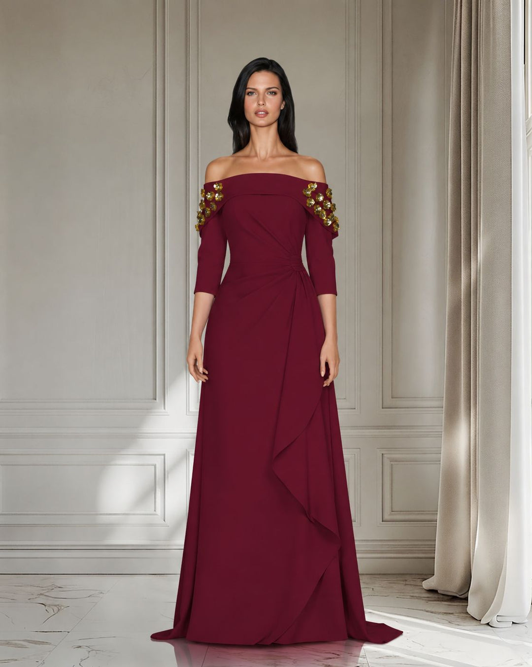 Floral-Embellished Off-Shoulder Gown - Limoncello