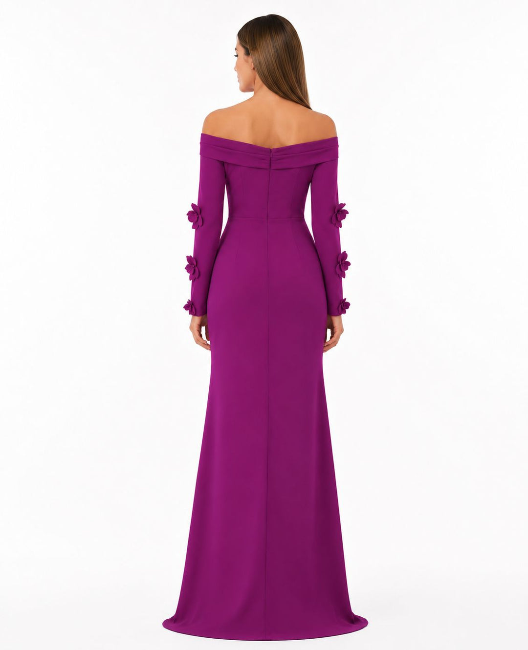 Floral Off-Shoulder Draped Gown - Amethyst