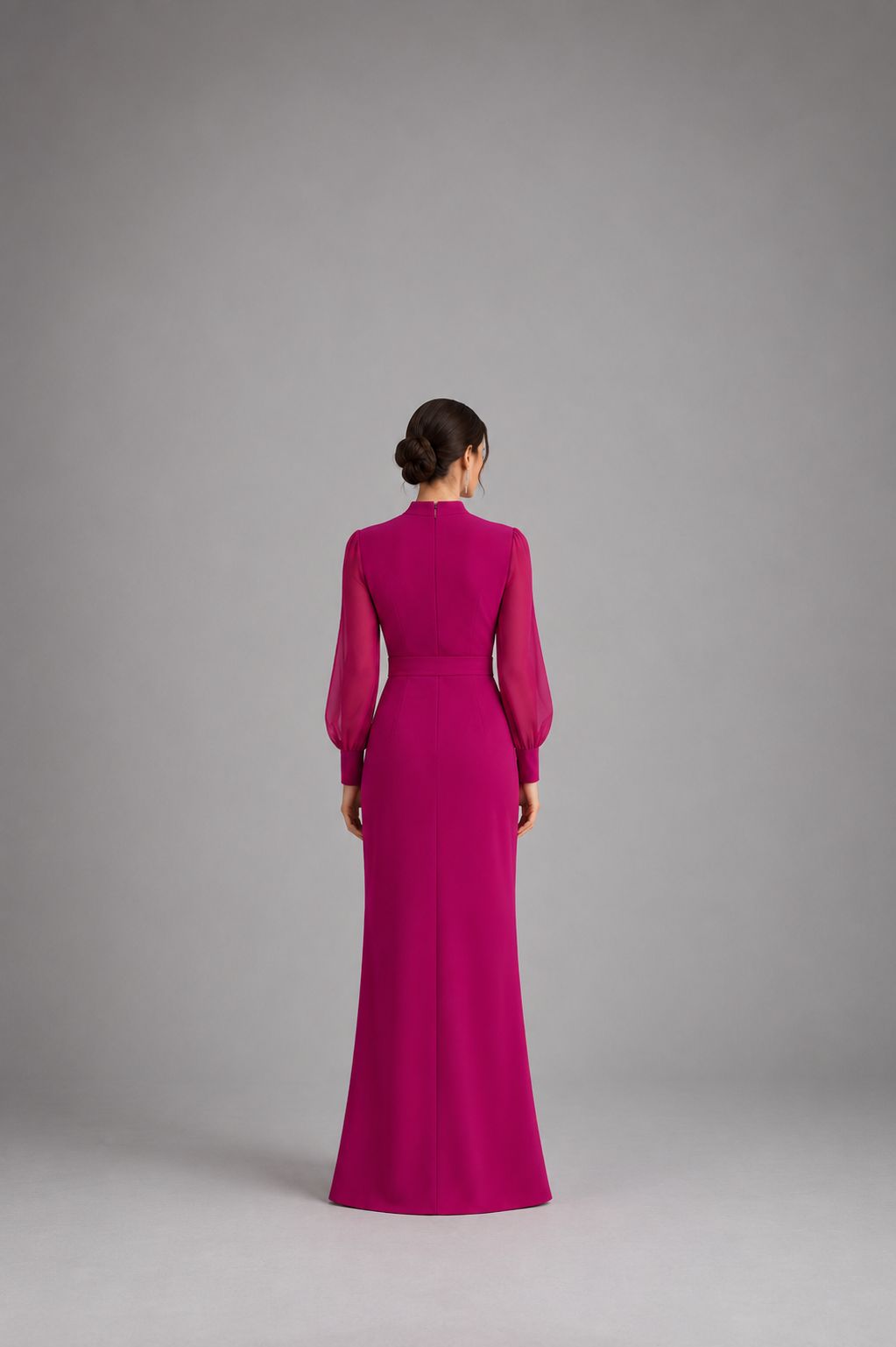 High-Neck Draped Maxi Dress - Fuchsia
