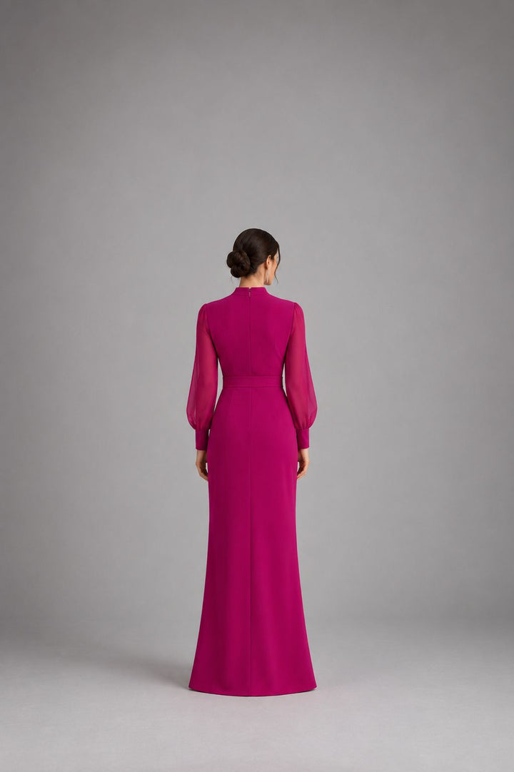 High-Neck Draped Maxi Dress - Fuchsia